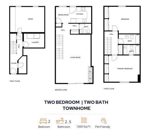2 Bedroom 2.5 Bath Floorplan at Trails at Mariemont, Cincinnati, Ohio